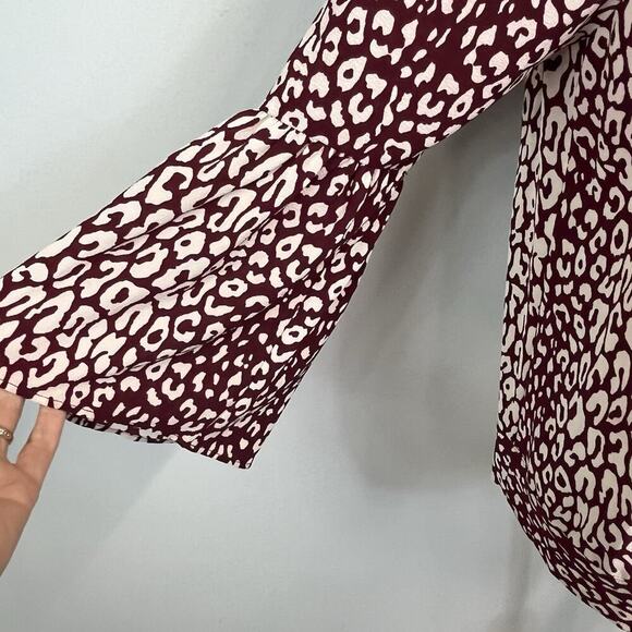 Michael Kors Blouse Tunic size Medium Burgundy Tan Leopard Lagenlook Peasant - Picture 6 of 11